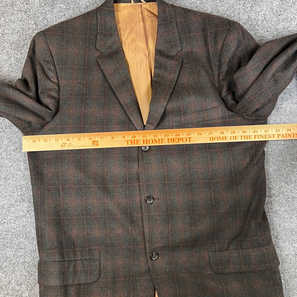Vintage 50s Pennys Blazer Mens 42R Brown Shadow Plaid 3 Button Union Made in USA - Picture 8 of 14